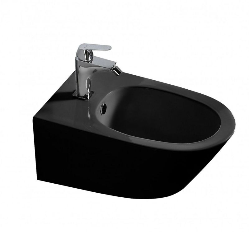 Vas bideu EGO-Aristide, montaj suspendat, ceramica sanitara, cu preaplin, Negru Lucios, 56x36 cm