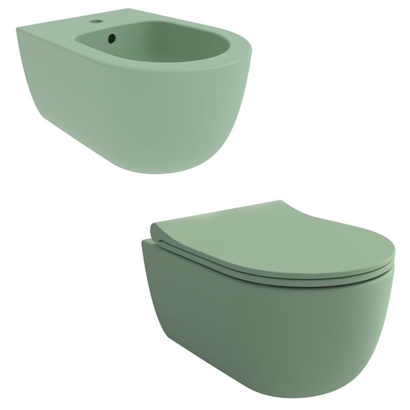 Vas bideu Verde Mint Mat, Power Colour, 49x36 cm , montaj suspendat, cu preaplin, Molis