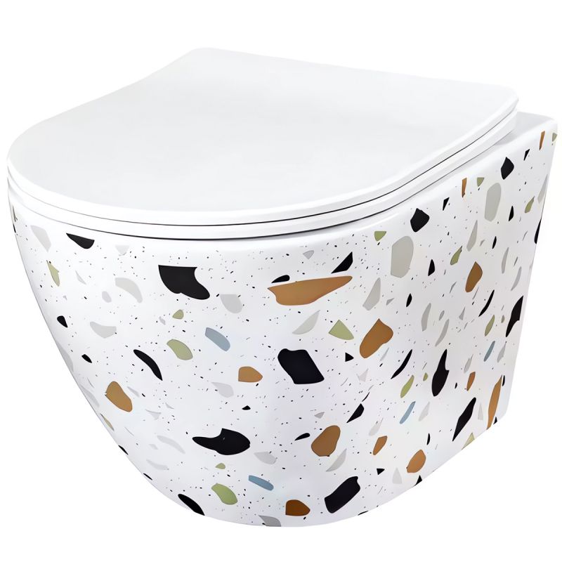 Vas Wc, Alb Terazzo, Rimless, 48x37 cm, montaj suspendat, capac Duroplast slim, ceramica sanitara, Ben
