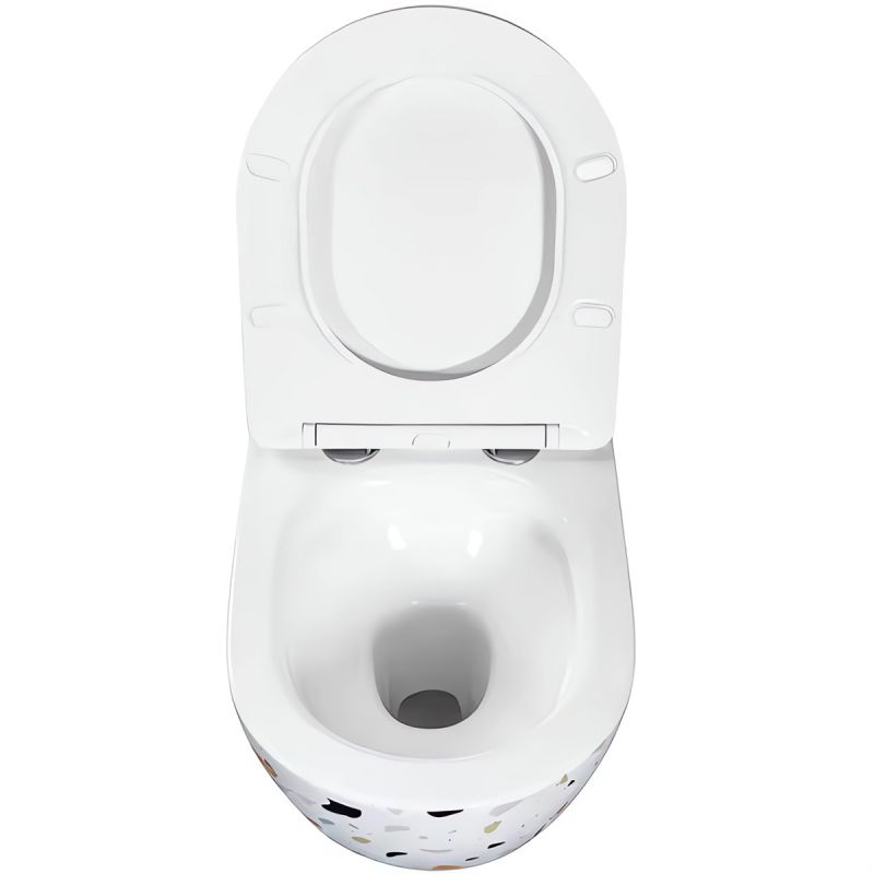 Vas Wc, Alb Terazzo, Rimless, 48x37 cm, montaj suspendat, capac Duroplast slim, ceramica sanitara, Ben
