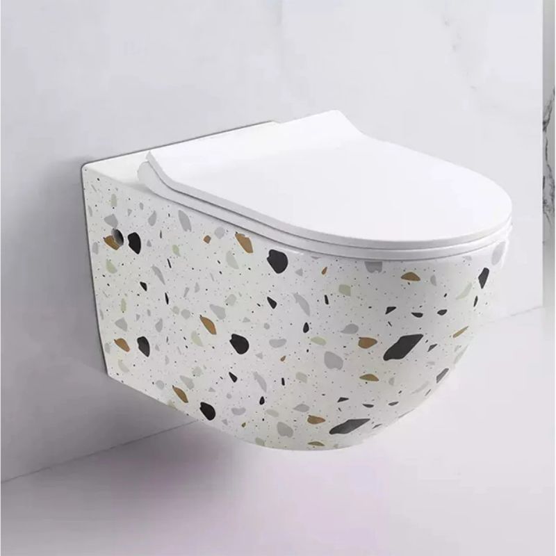 Vas Wc, Alb Terazzo, Rimless, 48x37 cm, montaj suspendat, capac Duroplast slim, ceramica sanitara, Ben