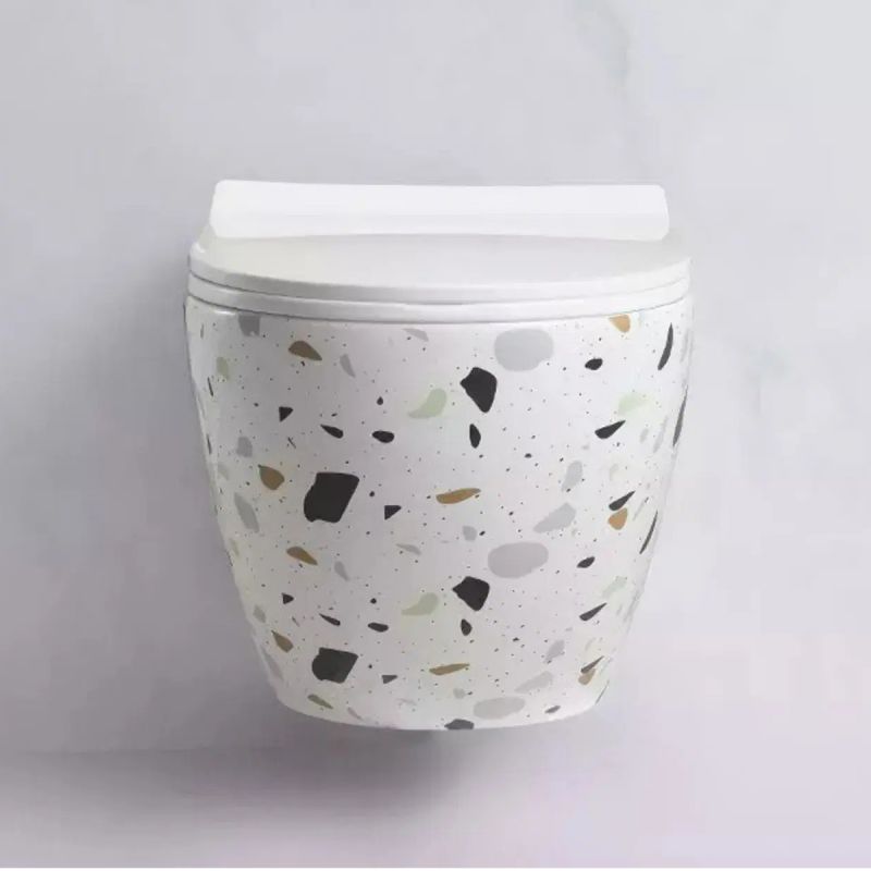Vas Wc, Alb Terazzo, Rimless, 48x37 cm, montaj suspendat, capac Duroplast slim, ceramica sanitara, Ben
