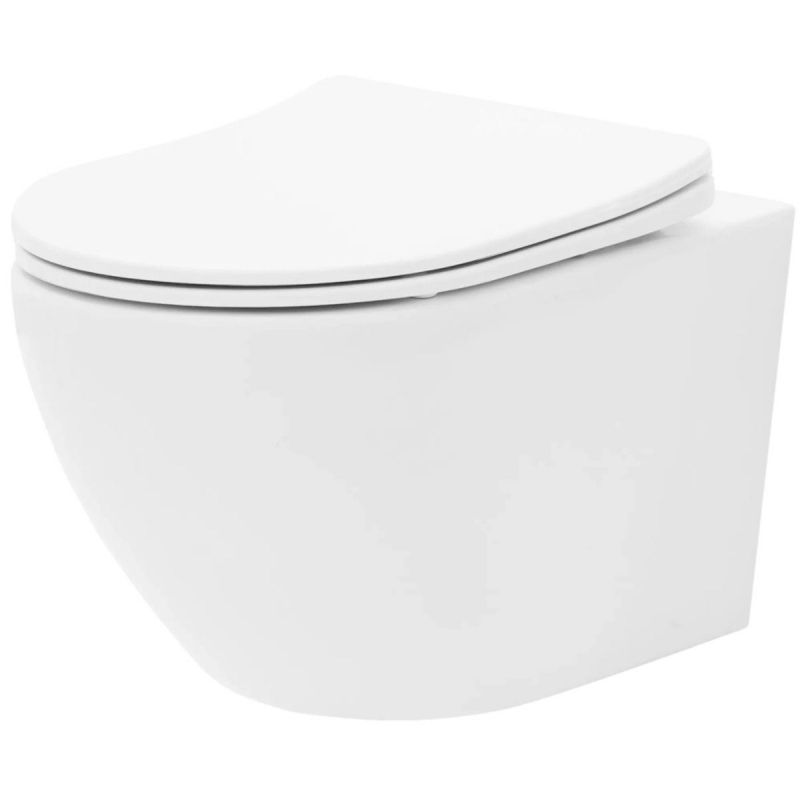 Vas Wc Ben, Alb, Rimless, 49x37 cm, montaj suspendat, capac Duroplast, ceramica sanitara