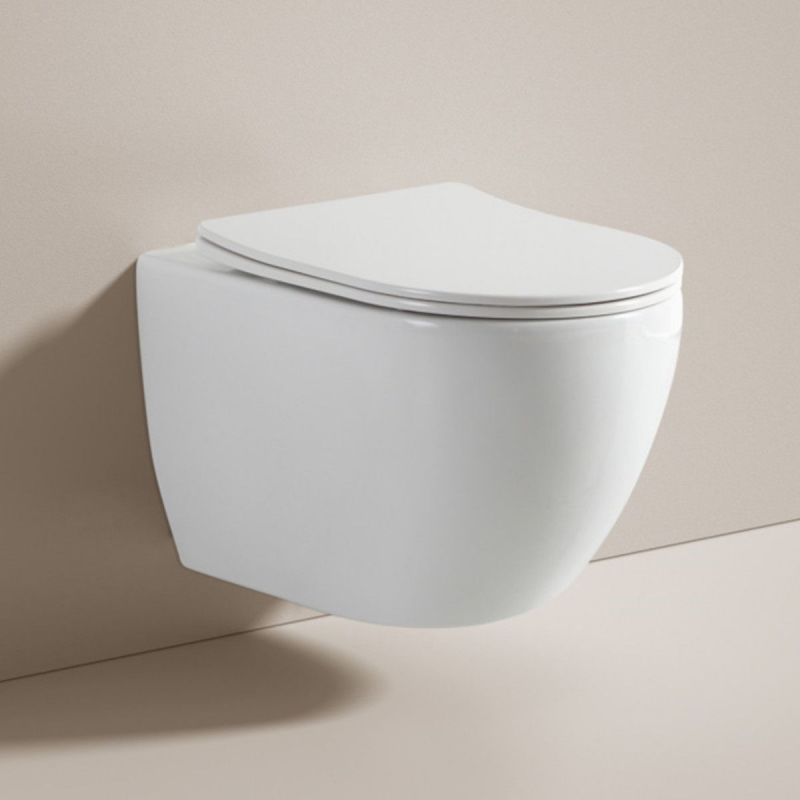 Vas Wc Ben, Alb, Rimless, 49x37 cm, montaj suspendat, capac Duroplast, ceramica sanitara
