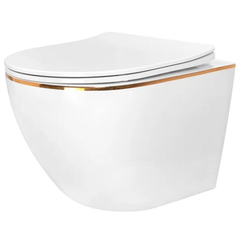 Vas Wc Ben, Gold Line, Rimless, 49x37 cm, montaj suspendat, capac Duroplast, ceramica sanitara