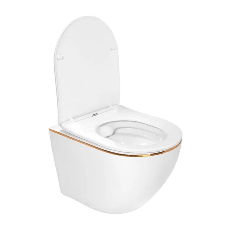 Vas Wc Ben, Gold Line, Rimless, 49x37 cm, montaj suspendat, capac Duroplast, ceramica sanitara