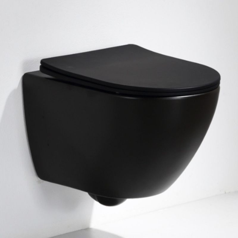Vas Wc Ben, Negru Lucios, Rimless, 49x37 cm, montaj suspendat, capac Duroplast, ceramica sanitara