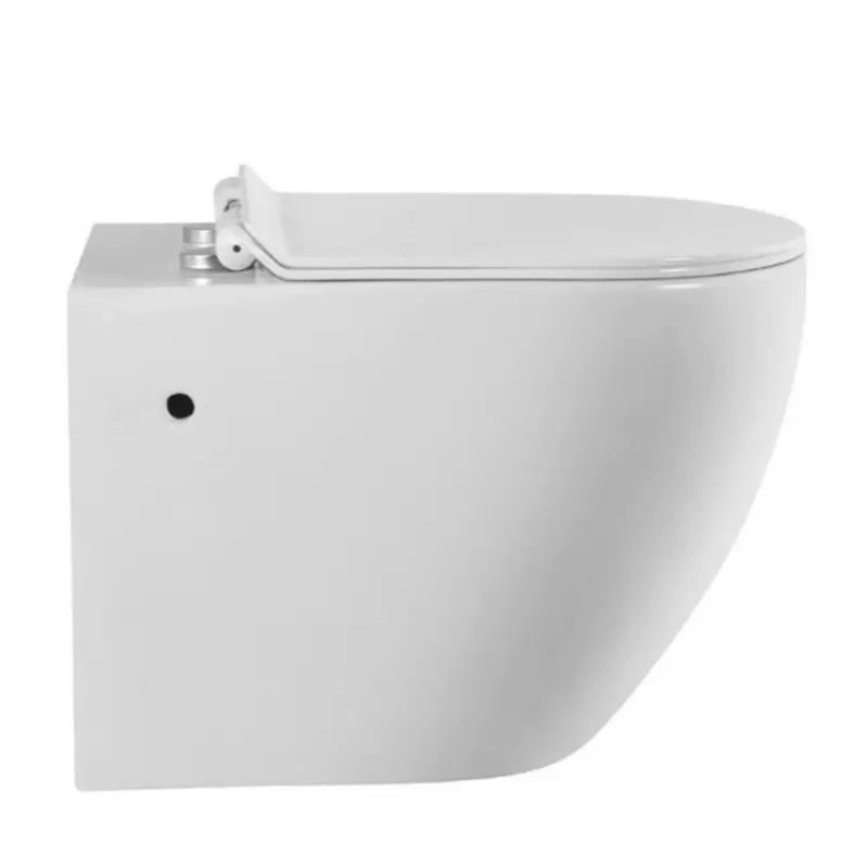 Vas wc cu functie de bideu, Rimless, Taharet, baterie apa calda/rece, Alb, montaj suspendat, capac Soft-Close, 55x36 cm,  Angi