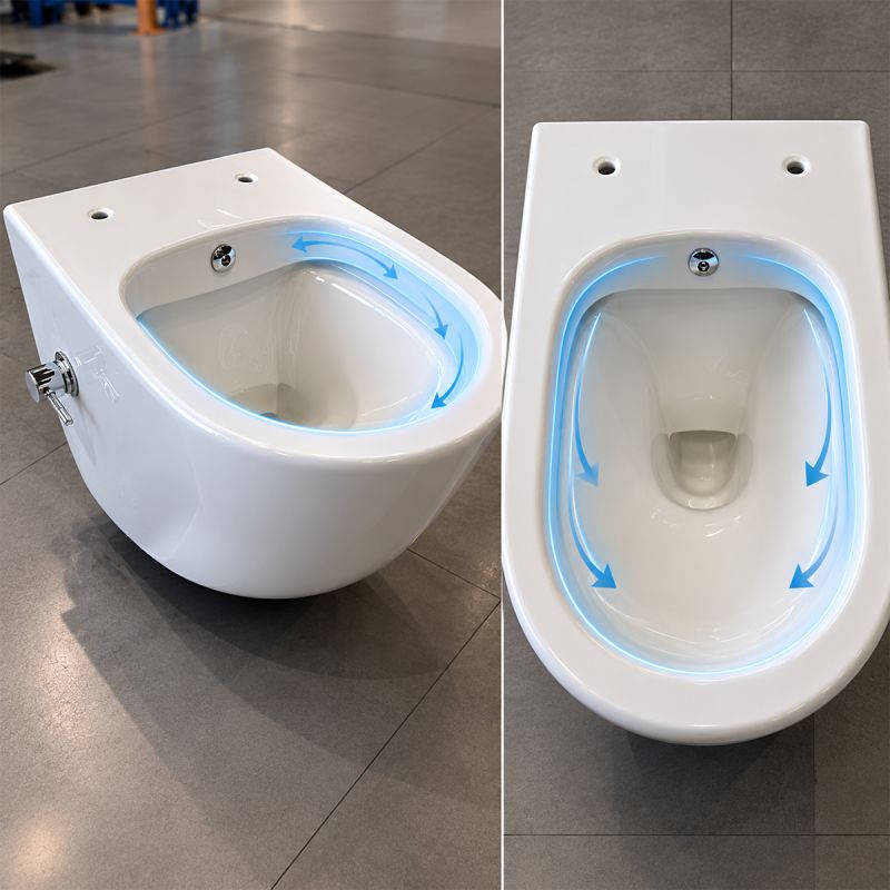 Vas wc cu functie de bideu, Rimless, Taharet, baterie apa calda/rece, Alb, montaj suspendat, capac Soft-Close, 55x36 cm,  Angi