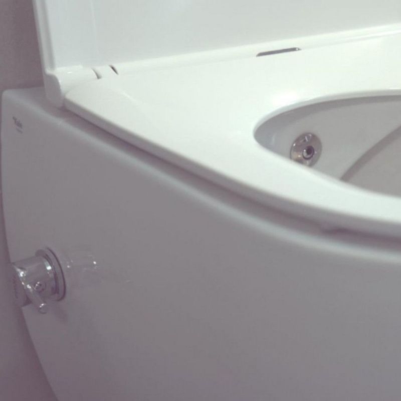 Vas wc cu functie de bideu, Rimless, Taharet, baterie apa calda/rece, Alb, montaj suspendat, capac Soft-Close, 55x36 cm,  Angi