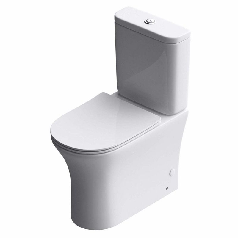 Vas wc EGO-304T, Alb, montaj pe podea, capac Silent Close, ceramica sanitara, 65x39 cm