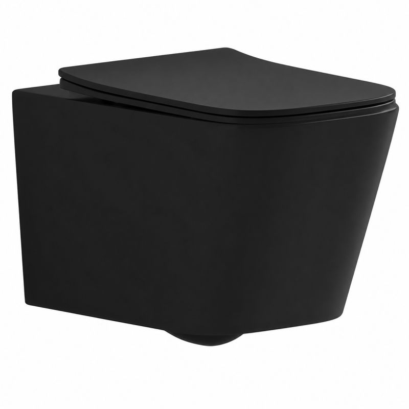 Vas WC EGO Alfonso Rimless, Negru mat, Power Colour, montaj suspendat, capac duroplast slim soft-close inclus