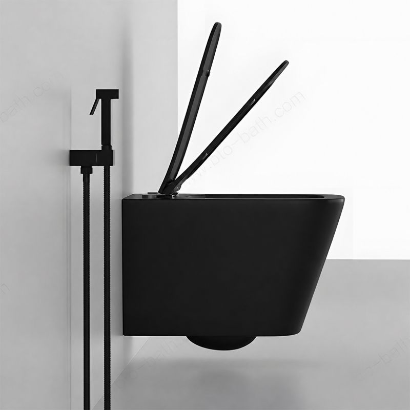 Vas WC EGO Alfonso Rimless, Negru mat, Power Colour, montaj suspendat, capac duroplast slim soft-close inclus