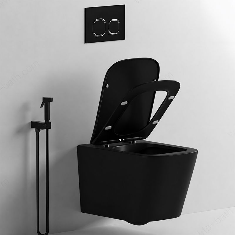 Vas WC EGO Alfonso Rimless, Negru mat, Power Colour, montaj suspendat, capac duroplast slim soft-close inclus
