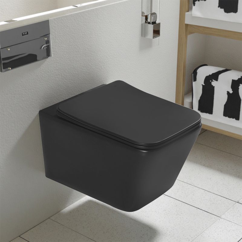 Vas WC EGO Alfonso Rimless, Negru mat, Power Colour, montaj suspendat, capac duroplast slim soft-close inclus