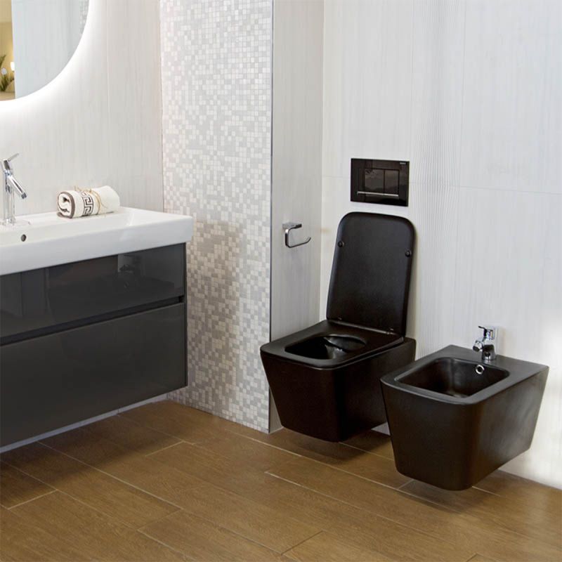 Vas WC EGO Alfonso Rimless, Negru mat, Power Colour, montaj suspendat, capac duroplast slim soft-close inclus