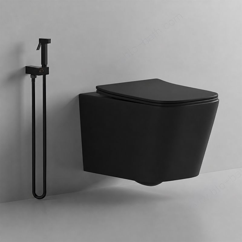 Vas WC EGO Alfonso Rimless, Negru mat, Power Colour, montaj suspendat, capac duroplast slim soft-close inclus
