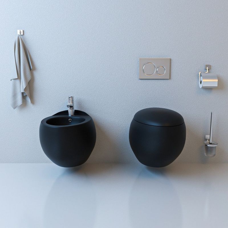 Vas WC EGO Angelo, Negru mat, Power Colour, 60x43 cm montaj suspendat, capac duroplast slim soft-close inclus