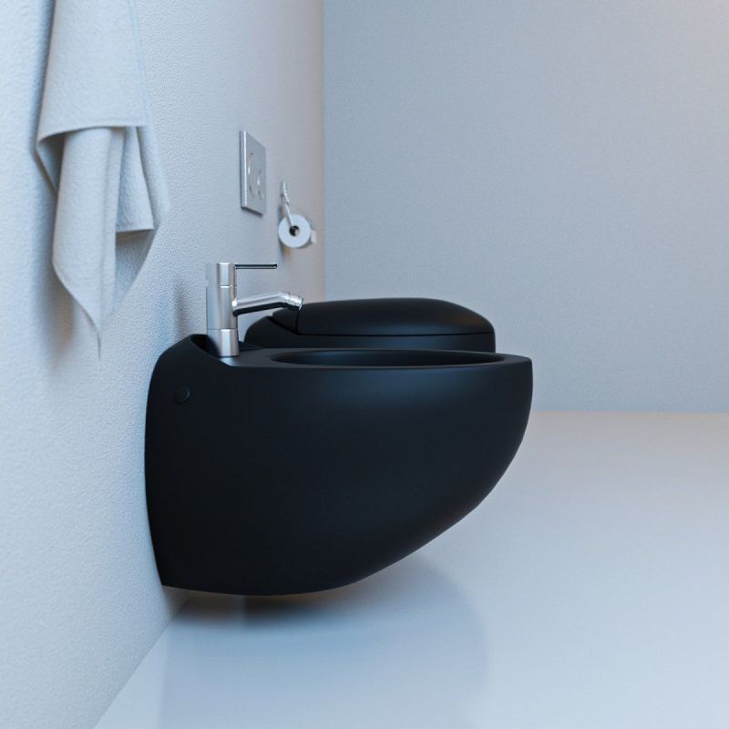 Vas WC EGO Angelo, Negru mat, Power Colour, 60x43 cm montaj suspendat, capac duroplast slim soft-close inclus