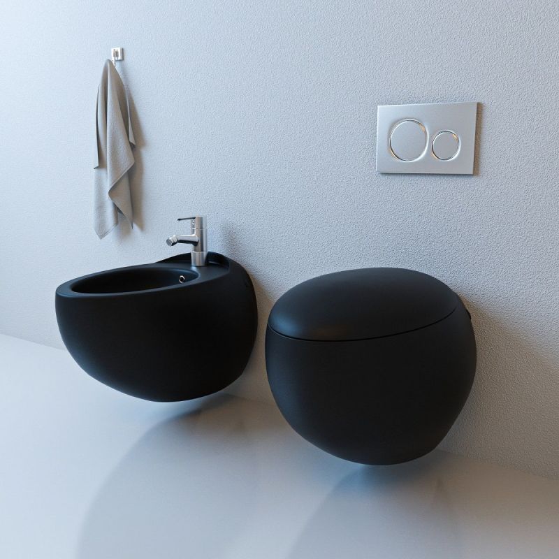 Vas WC EGO Angelo, Negru mat, Power Colour, 60x43 cm montaj suspendat, capac duroplast slim soft-close inclus