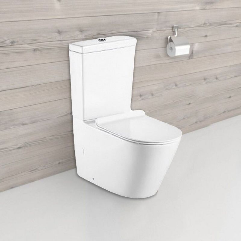 Vas WC EGO Dario Rimless, rezervor inclus, 2 piese, Alb Lucios, 60x36 cm, montaj podea, capac duroplast slim soft-close inclus