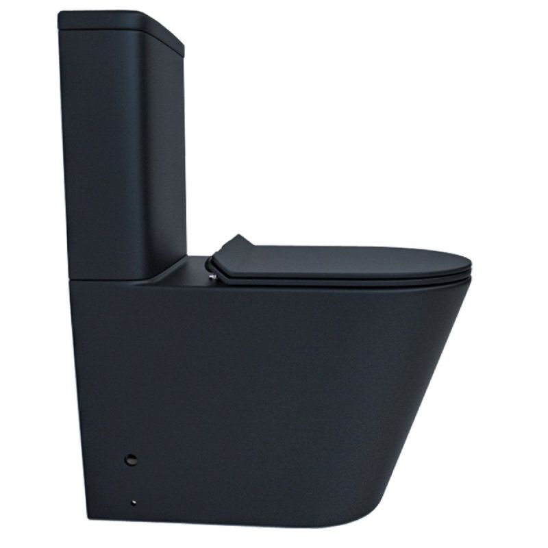 Vas WC EGO Dario Rimless, rezervor inclus, 2 piese, Negru mat, Power Colour, montaj podea, capac duroplast slim soft-close