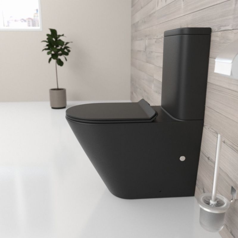 Vas WC EGO Dario Rimless, rezervor inclus, 2 piese, Negru mat, Power Colour, montaj podea, capac duroplast slim soft-close
