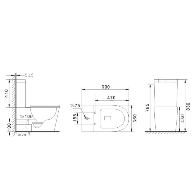 Vas WC EGO Dario Rimless, rezervor inclus, 2 piese, Negru mat, Power Colour, montaj podea, capac duroplast slim soft-close