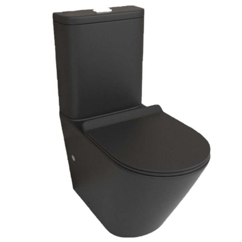 Vas WC EGO Dario Rimless, rezervor inclus, 2 piese, Negru mat, Power Colour, montaj podea, capac duroplast slim soft-close