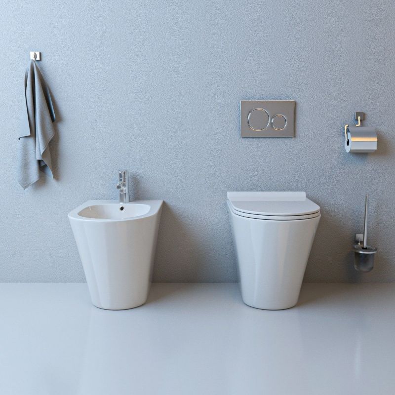 Vas WC EGO Galo, Rimless, Alb, 56x36 cm montaj podea, capac duroplast slim soft-close inclus