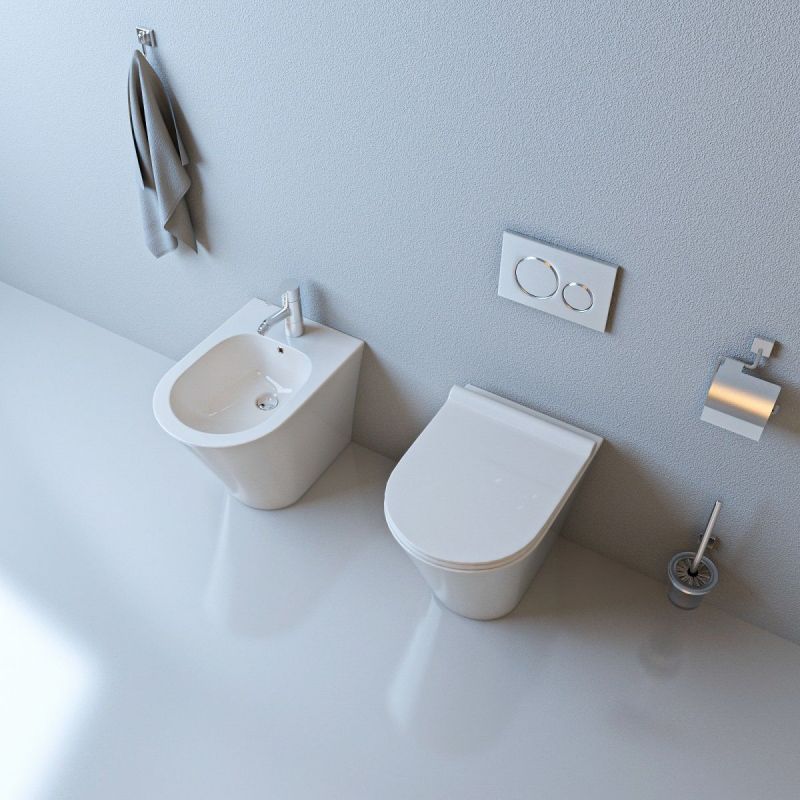 Vas WC EGO Galo, Rimless, Alb, 56x36 cm montaj podea, capac duroplast slim soft-close inclus