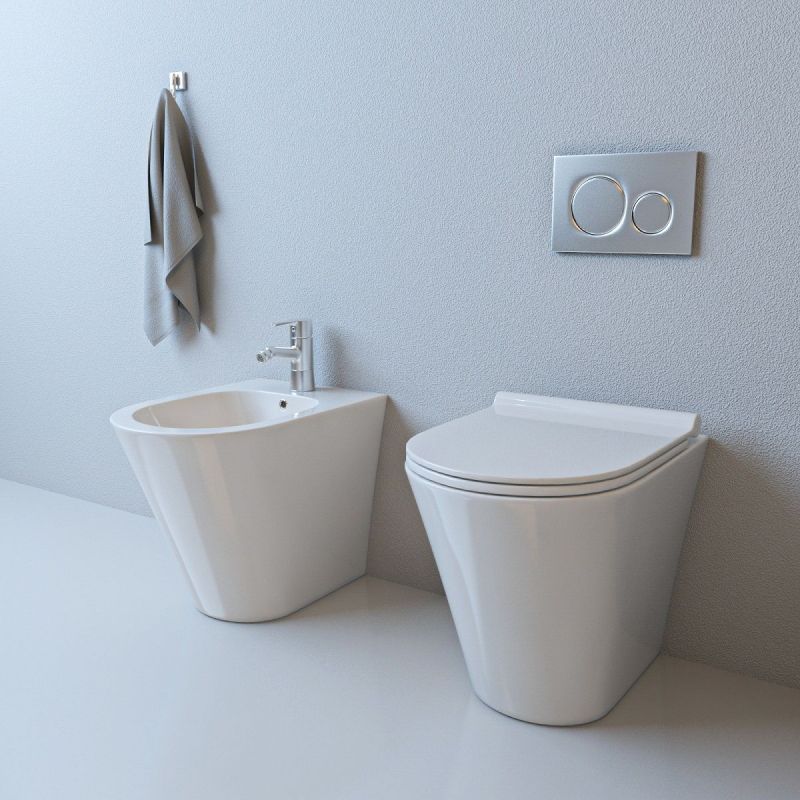 Vas WC EGO Galo, Rimless, Alb, 56x36 cm montaj podea, capac duroplast slim soft-close inclus