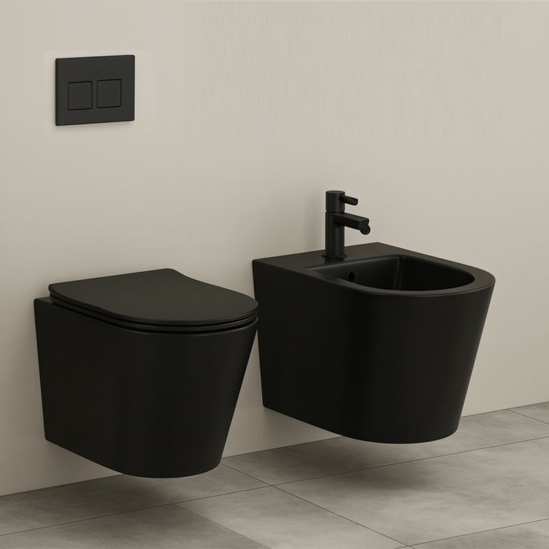 Vas WC EGO Galo Rimless, Negru mat, 53x36 cm, montaj suspendat, capac duroplast slim soft-close inclus