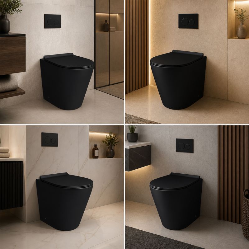 Vas WC EGO Galo, Rimless, Negru Mat, Power Colour, 54x36 cm montaj podea, capac duroplast slim soft-close inclus