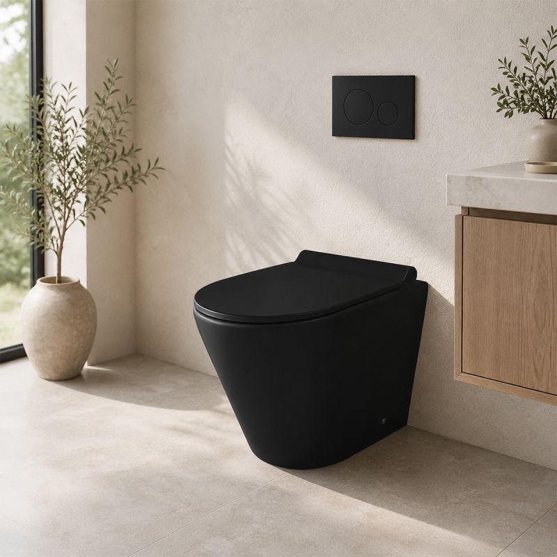 Vas WC EGO Galo, Rimless, Negru Mat, Power Colour, 54x36 cm montaj podea, capac duroplast slim soft-close inclus