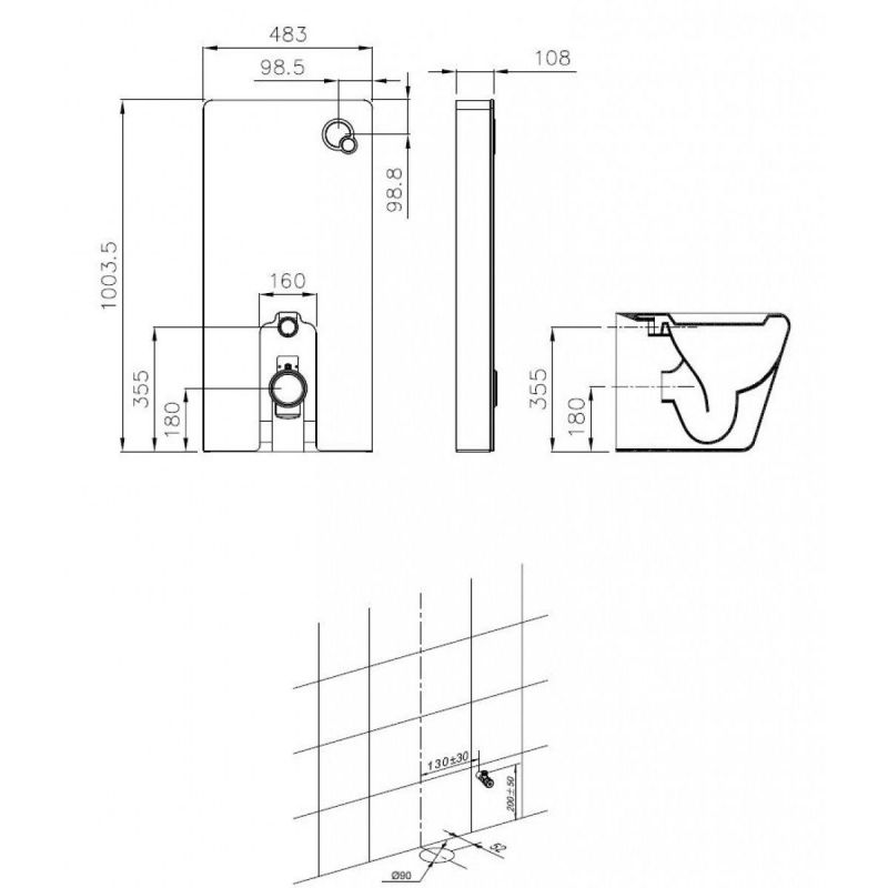 Cadru wc cu rezervor din sticla securizata neagra, dimensiunea 100x48 cm , montaj pe podea, Ego-Lilium