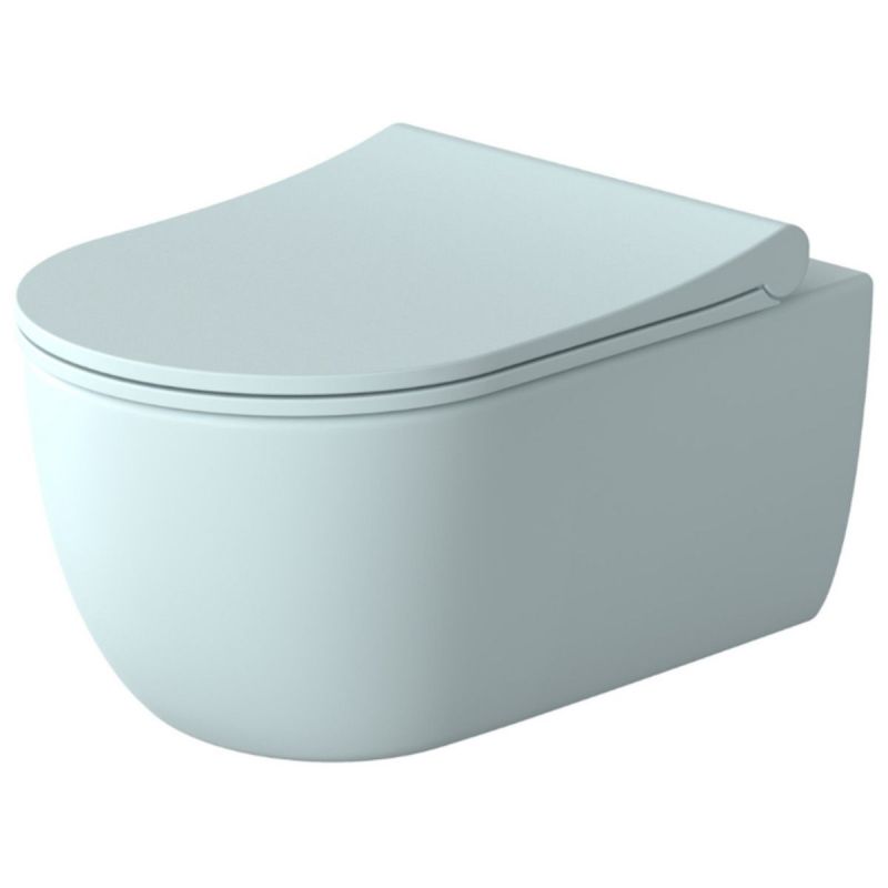 Vas WC EGO Michael Rimless, 49x36 cm, Albastru, Power Colour, semi-mat, montaj suspendat, capac duroplast soft-close easy off