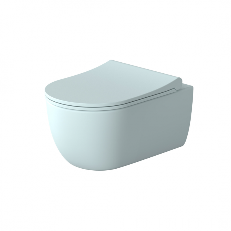 Vas WC EGO Michael Rimless, 49x36 cm, Albastru, Power Colour, semi-mat, montaj suspendat, capac duroplast soft-close easy off
