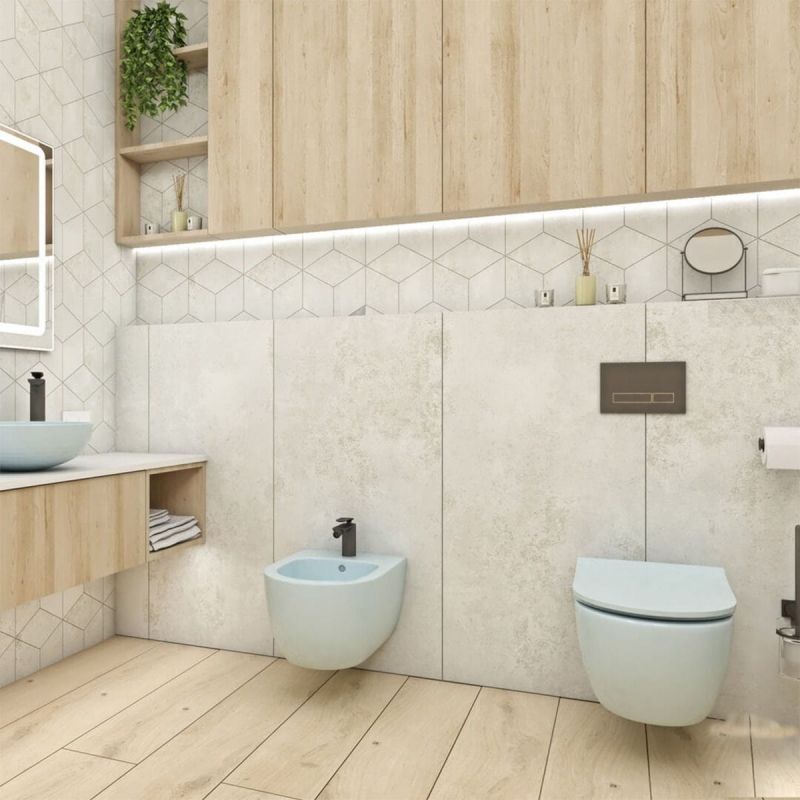 Vas WC EGO Michael Rimless, 49x36 cm, Albastru, Power Colour, semi-mat, montaj suspendat, capac duroplast soft-close easy off