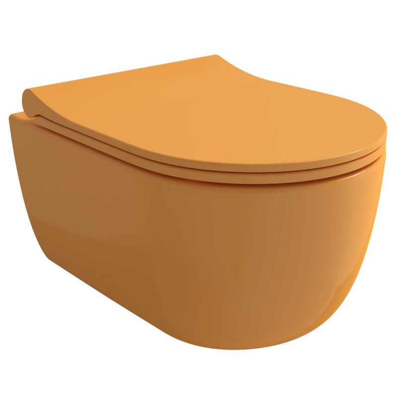 Vas WC EGO Michael Rimless, 49x36 cm, Mandarin Lucios, montaj suspendat, capac duroplast soft-close easy off