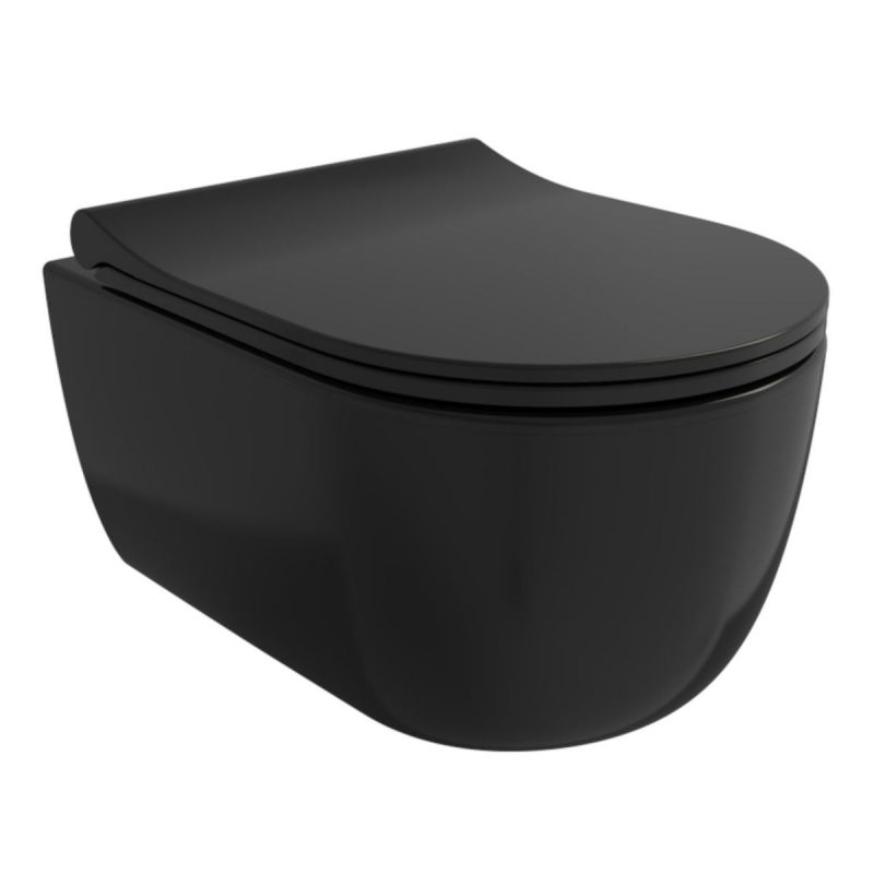 Vas WC EGO Michael Rimless, 49x36 cm, Negru Lucios, montaj suspendat, capac duroplast soft-close easy off
