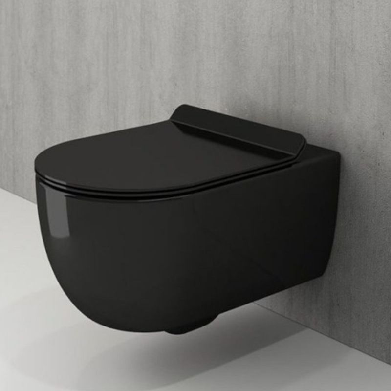 Vas WC EGO Michael Rimless, 49x36 cm, Negru Lucios, montaj suspendat, capac duroplast soft-close easy off