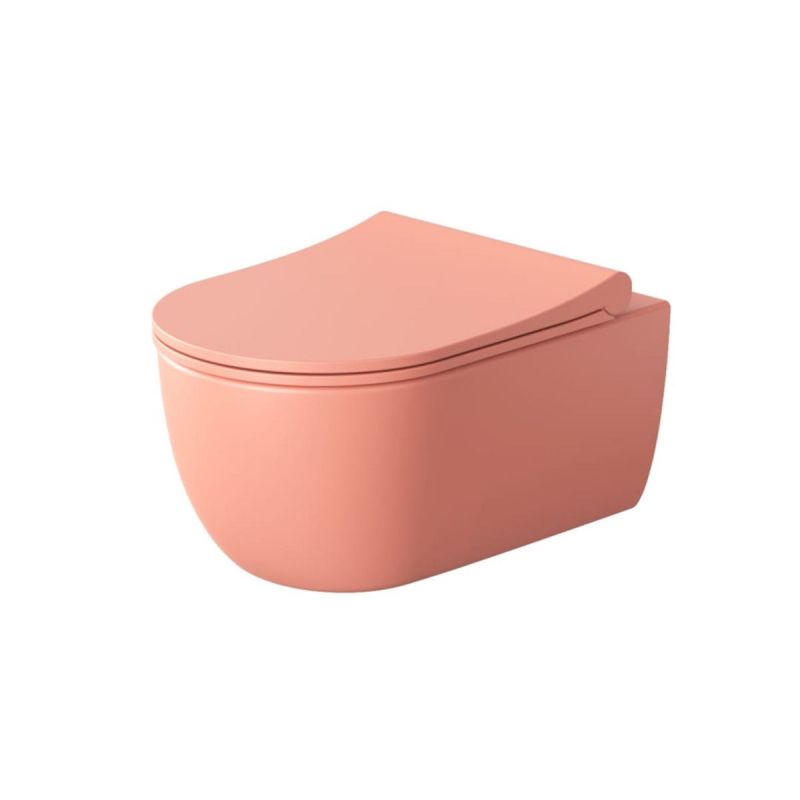 Vas WC EGO Michael Rimless, 49x36 cm, Roz Somon, Power Colour, semi-mat, montaj suspendat, capac duroplast soft-close easy off