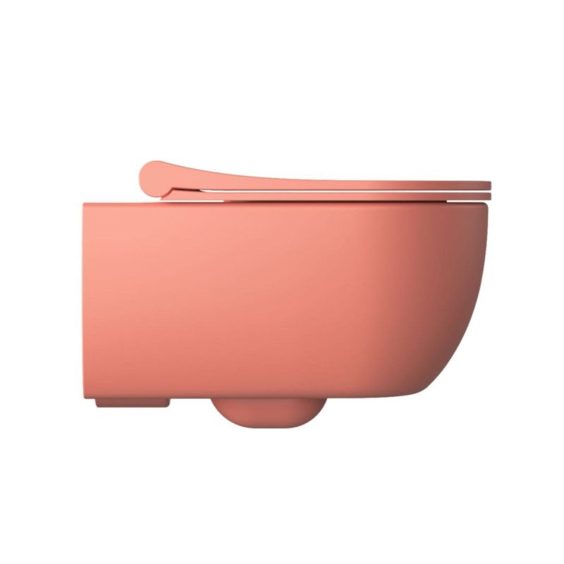 Vas WC EGO Michael Rimless, 49x36 cm, Roz Somon, Power Colour, semi-mat, montaj suspendat, capac duroplast soft-close easy off