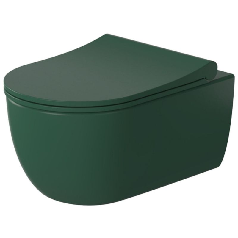 Vas WC EGO Michael Rimless, 49x36 cm, Verde, Power Colour, semi-mat, montaj suspendat, capac duroplast soft-close easy off