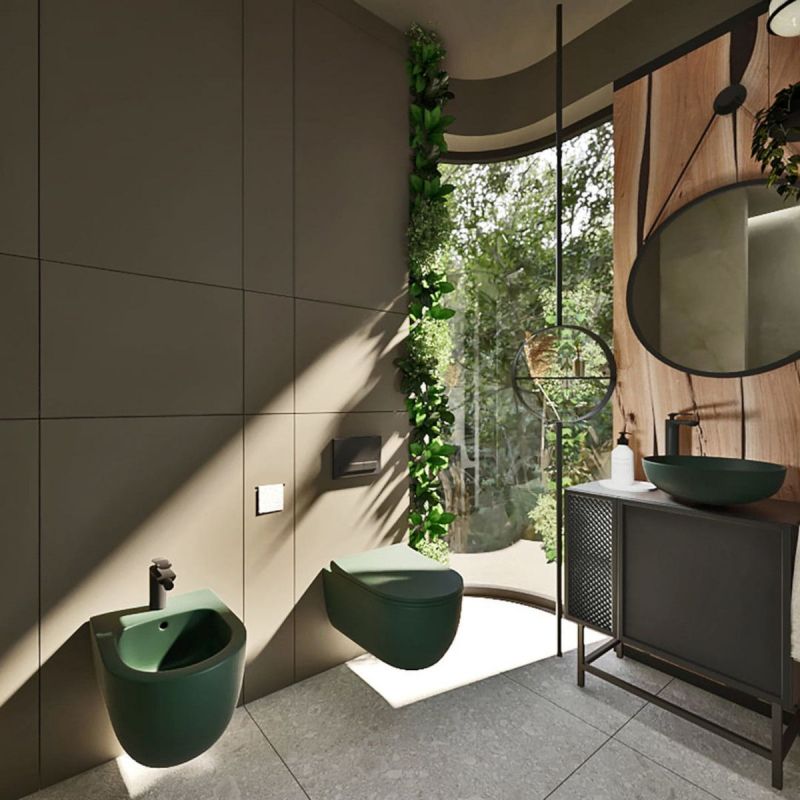 Vas WC EGO Michael Rimless, 49x36 cm, Verde, Power Colour, semi-mat, montaj suspendat, capac duroplast soft-close easy off