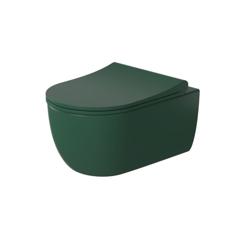 Vas WC EGO Michael Rimless, 49x36 cm, Verde, Power Colour, semi-mat, montaj suspendat, capac duroplast soft-close easy off