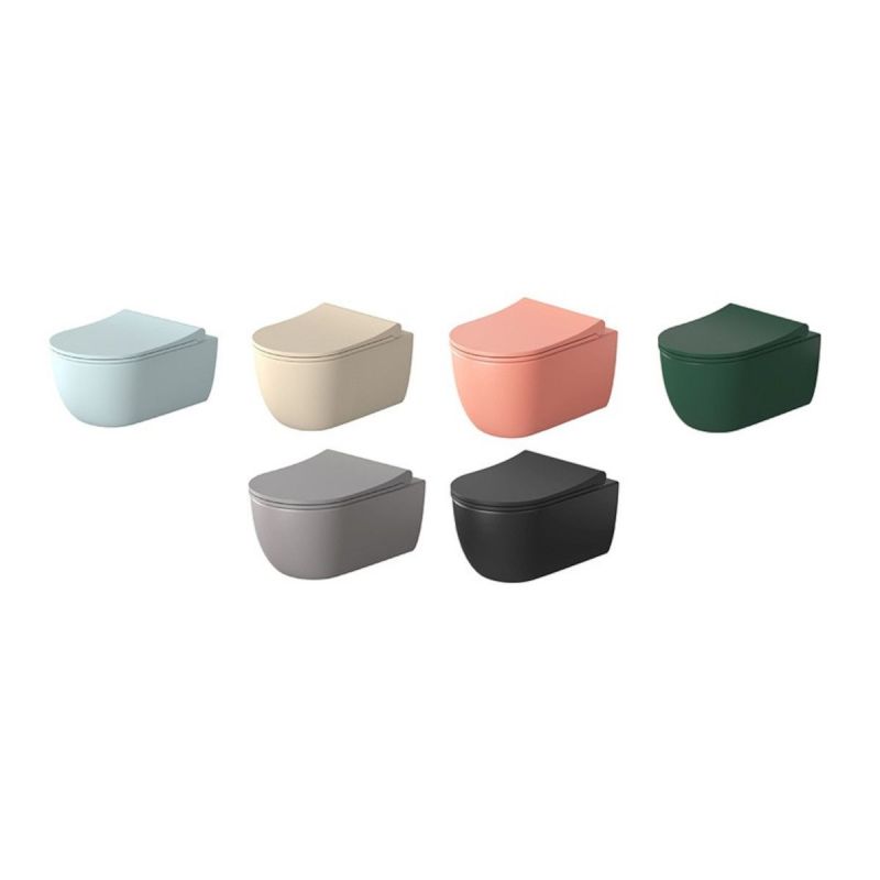Vas WC EGO Michael Rimless, 49x36 cm, Verde, Power Colour, semi-mat, montaj suspendat, capac duroplast soft-close easy off