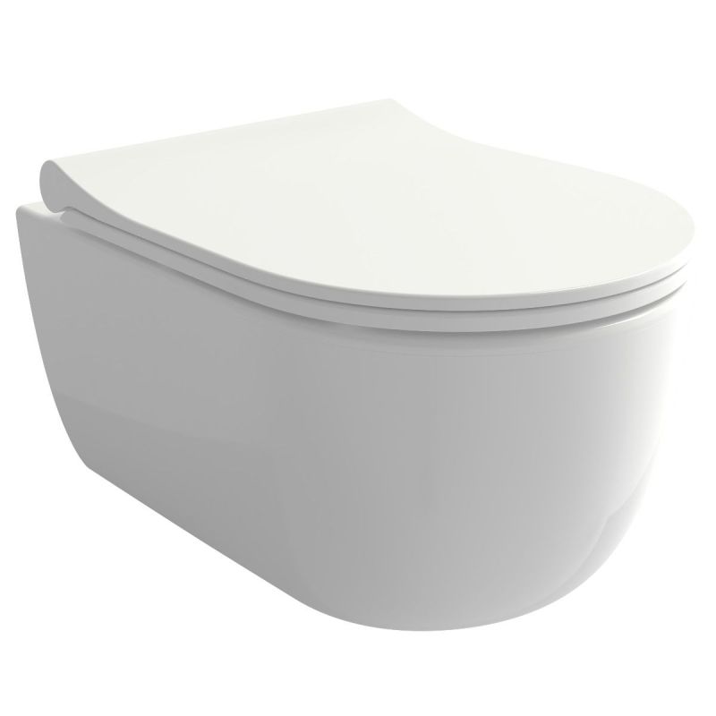 Vas WC EGO Michael Rimless, 49x37 cm, Alb Lucios, montaj suspendat, capac duroplast soft-close easy off