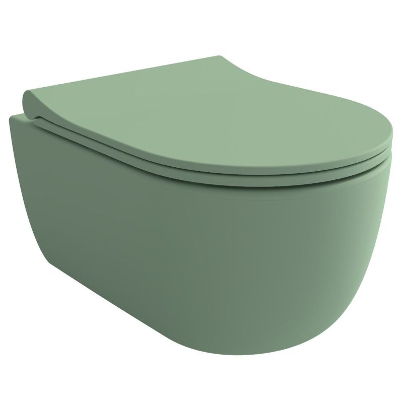 Vas WC EGO Michael Rimless, 49x37 cm, Verde Mint Mat, Power Colour, montaj suspendat, capac duroplast soft-close easy off
